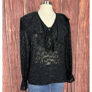 VTG 90 Y2K Tess Sheer Ruffle Top Dark Romantic Dainty Blouse Black Womens Size 8
